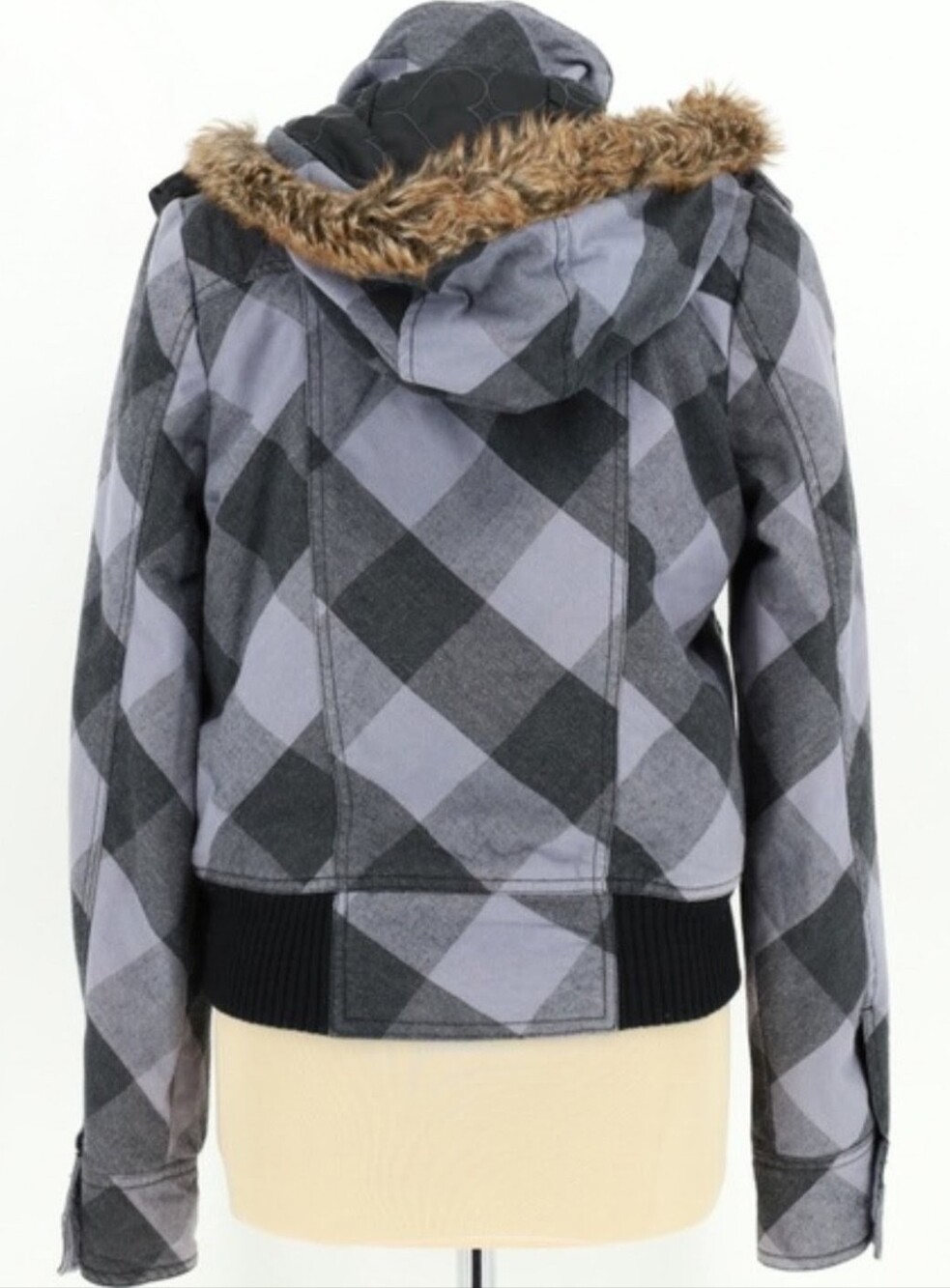 Roxy Gray Checkered Bomber Jacket Size Medium - Picture 3 of 11
